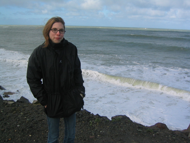 We also walked out to the rocky shoreline and watched the fantastic waves crashing against the rocks.  This is Hilary, who is on exchange from U of British Columbia.  I met her here in NZ; she agreed to head to Australia with me.  After buying our plane tickets, we had exactly one "planning meeting" before we left, which consisted of the decision not to plan.  It was a short meeting.