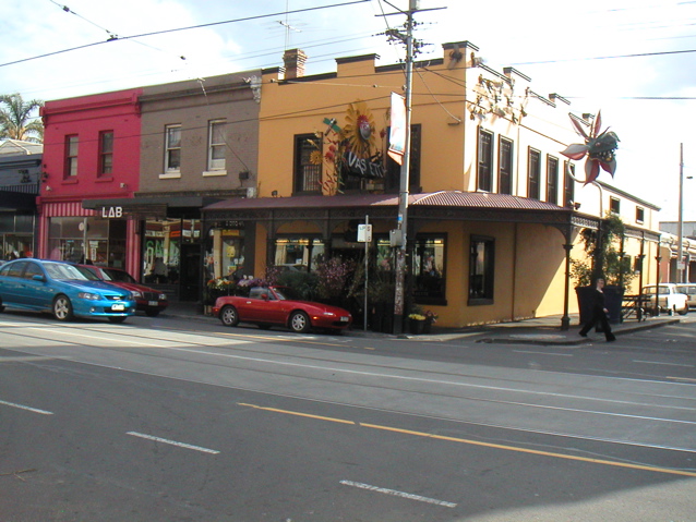  We also walked down nearby Brunswick Street.  It's full of funky shops, cafes, ice cream :), large flower sculptures, and whatnot.
