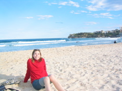 We sat on the beach, played in the sand, watched the surfers, and waded in the waves... standard beach stuff really. :)