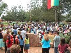 Corpus Christi morning; everyone is walking around the town plaza following the ceremonies.  Everyone with blond hair is a member of our group...