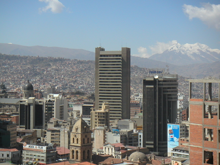 Hotel view of La Paz and mountain the next morning