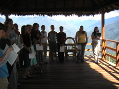 Probably the prettiest place we have ever rehearsed - a gazebo overlooking the mountains