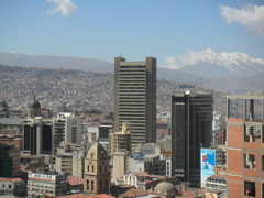 Hotel view of La Paz and mountain the next morning