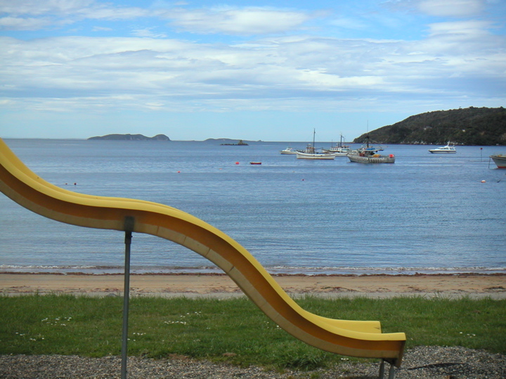 What a nice artsy shot: Halfmoon Bay with Yellow Slide in Foreground.