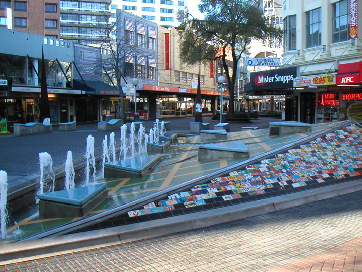 Another fountain in a pedestrian-shopping-street kind of place.