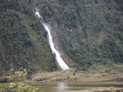 Quite a few waterfalls poured down the steep hillsides.  Just to the right of this picture is the end of the "tailrace" tubes from the power station.