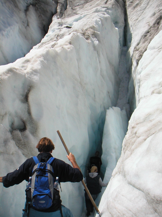 Partway up the glacier we walked through this slippery ice crack.  The dangerous part of glaciers are bigger cracks.  The walls are so slippery that you slide straight down until you are wedged in so tightly you can't breathe.