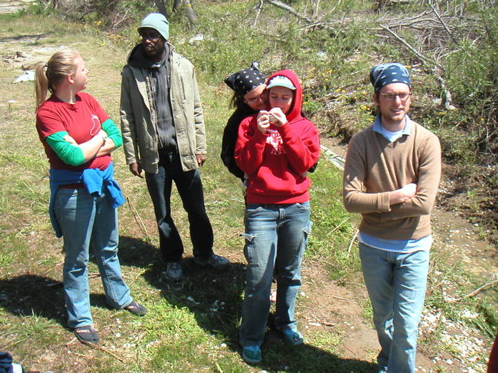 Lisa, Joe, Tomio, Leah, Nick chill on the bank