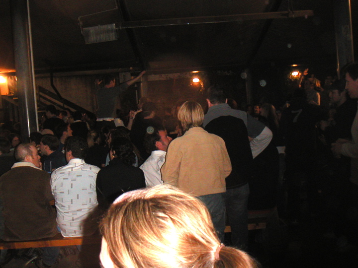 It's a pretty exciting in there.  The place is always packed and there are TVs everywhere.  I took this photo shortly after a major point by the All Blacks; the cheering has pretty much subsided but you can still see one dude celebrating...
