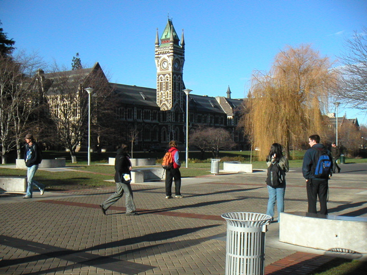 Time for class!  This is the Clocktower Building, probably the most famous building on campus.  It is right on the banks of a stream which you can't really see from here.