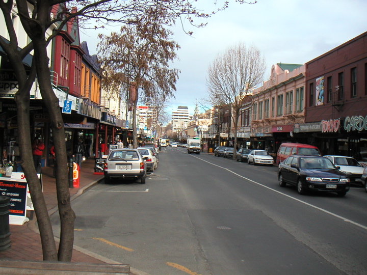 Downtown Dunedin.  There are tons of little restaurants, shops, cafes, etc.  This is only about 5 or 6 blocks away from my flat, and maybe 3 away from the Uni (which is what everyone calls the university).