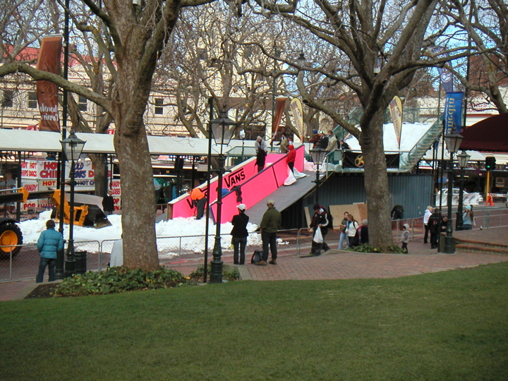 This is in the Octagon, the center of town.  They were setting up some kind of slope with artificial snow.