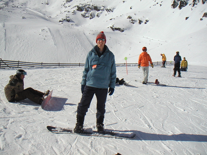 Me attempting to snowboard!  This was my third time ever.  It was tons of fun and I think I fell down about once every few metres.  I had a snowboarding lesson in the afternoon, which was supposed to be a group lesson but I was the only one in my "skill" level so I got one-on-one advice.  This was *extremely* helpful and although I fell on my ass about a million more times during the lesson I felt much improved.
