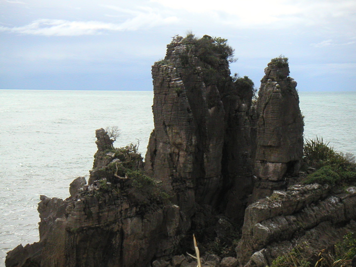 Pancake towers framed by the ocean