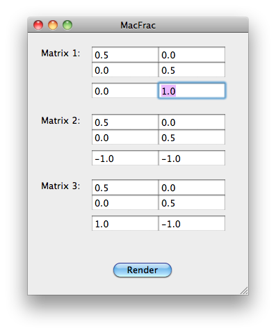 Mockup of the legacy fractal rendering interface